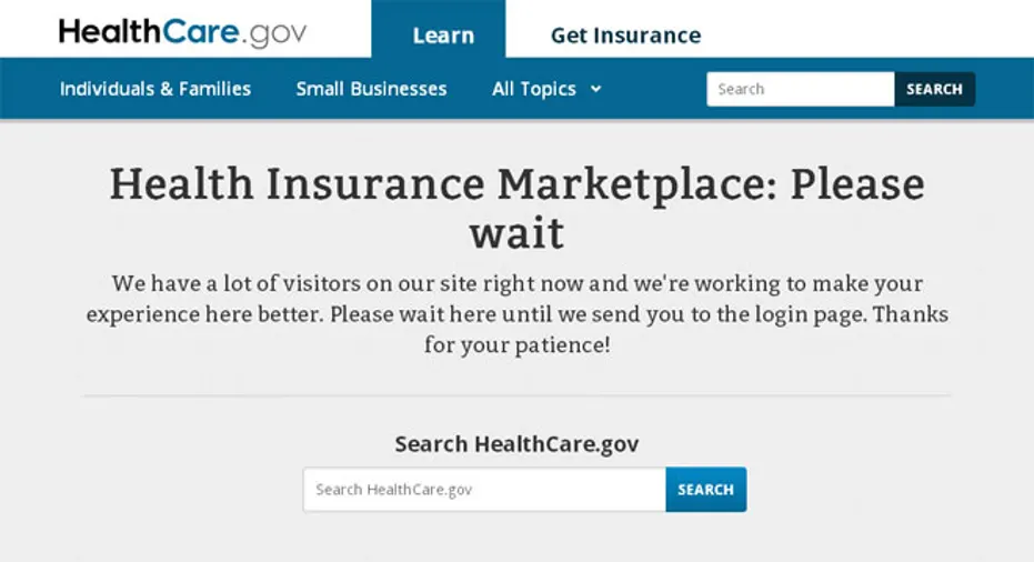 HealthCare.gov webpage that reads "please wait"